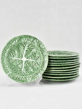 12 vintage barbotine cabbage leaf plates 8¾"