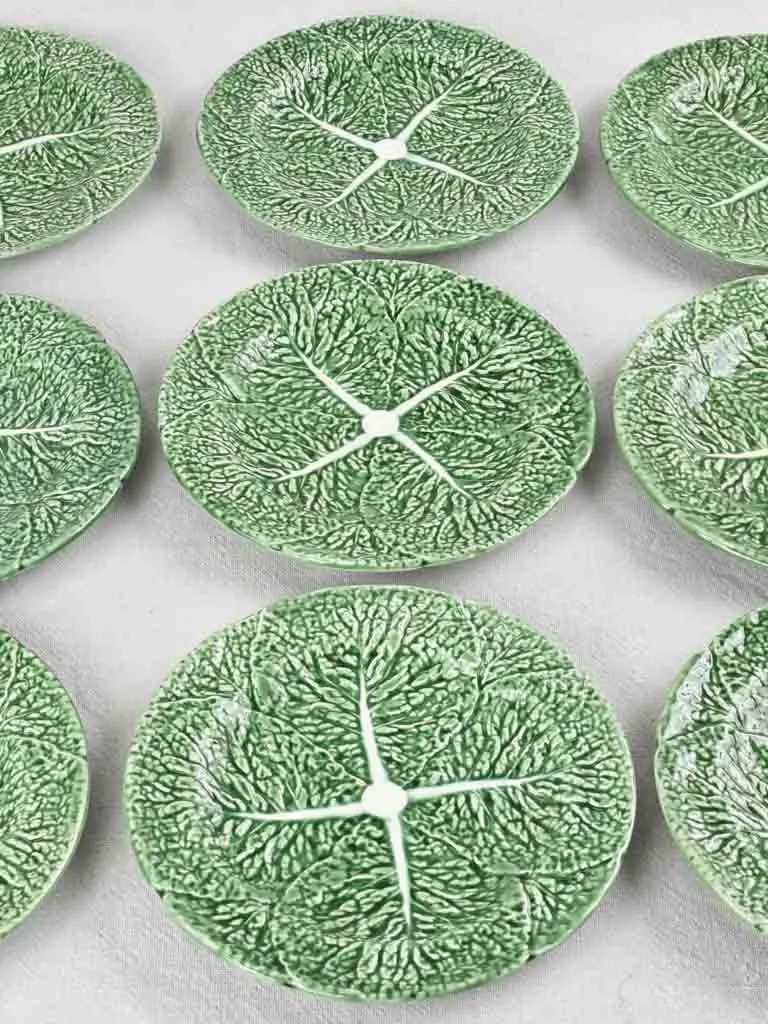 12 vintage barbotine cabbage leaf plates 8¾"