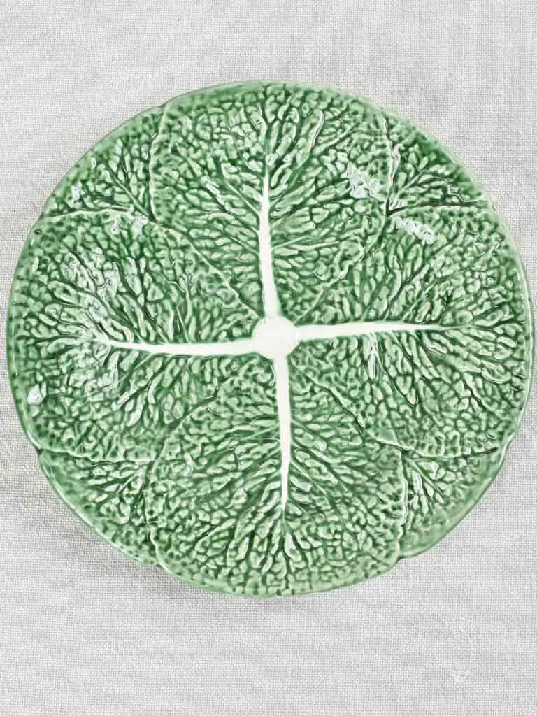 12 vintage barbotine cabbage leaf plates 8¾"