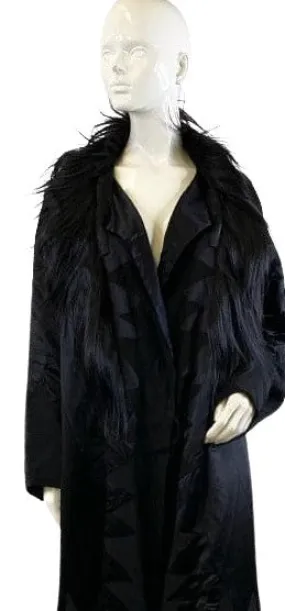 1930's Antique Satin With Real Fur Coat Long Black SKU 000333-7