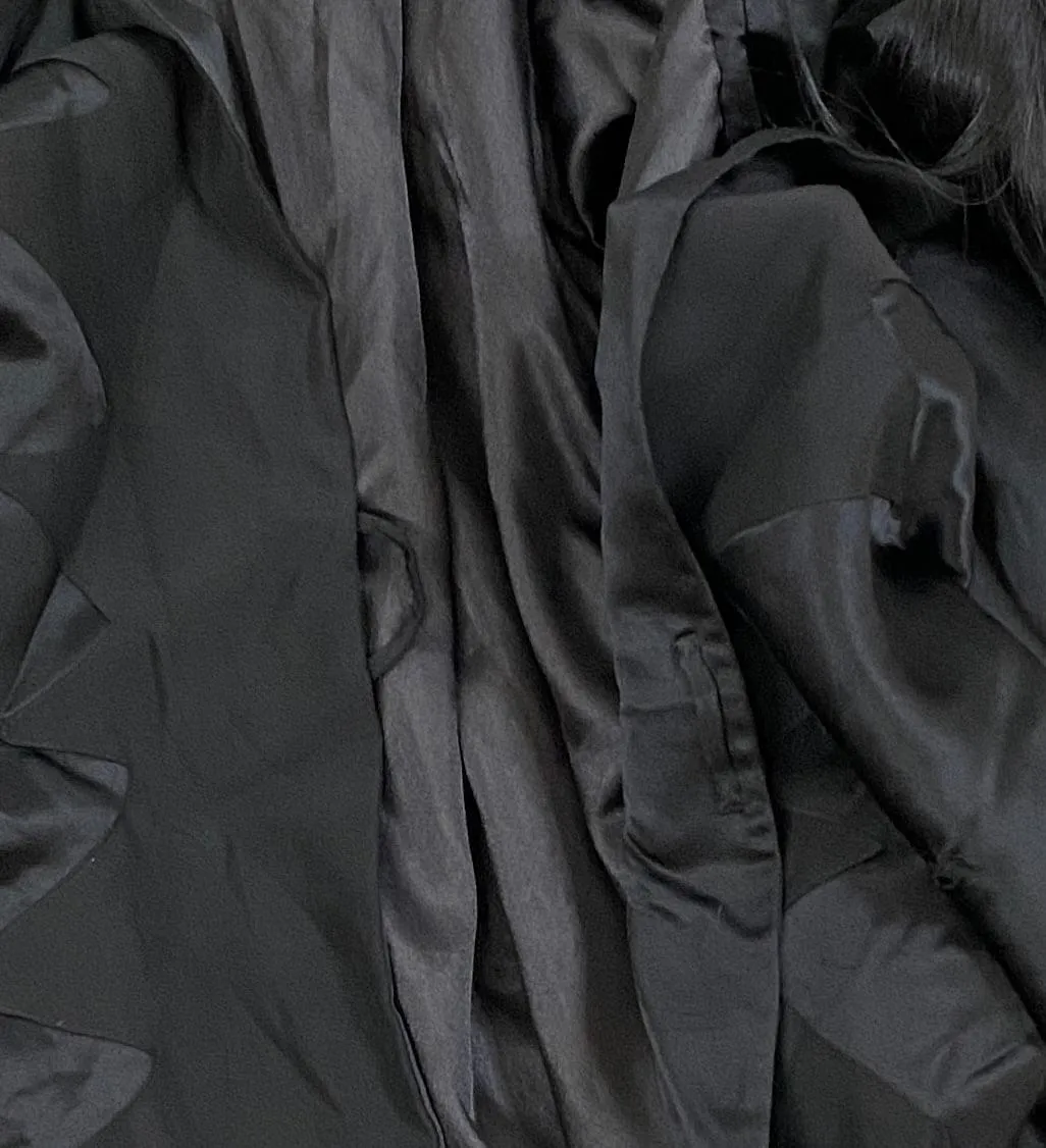 1930's Antique Satin With Real Fur Coat Long Black SKU 000333-7