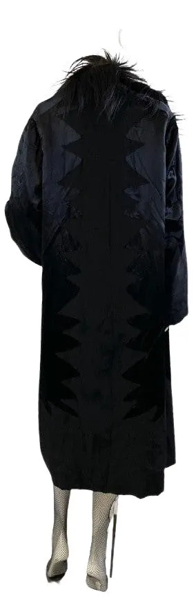 1930's Antique Satin With Real Fur Coat Long Black SKU 000333-7