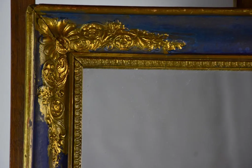 19th Century French mirror with blue and gold frame 19¼" x 22½"