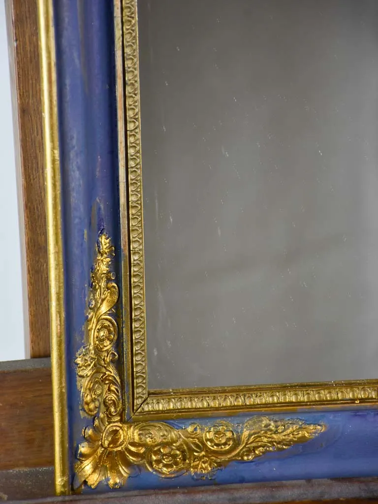 19th Century French mirror with blue and gold frame 19¼" x 22½"
