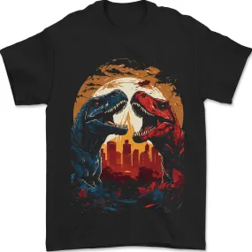 2 Dinosaurs With a Moon Backdrop T-Rex Lizard Mens T-Shirt 100% Cotton