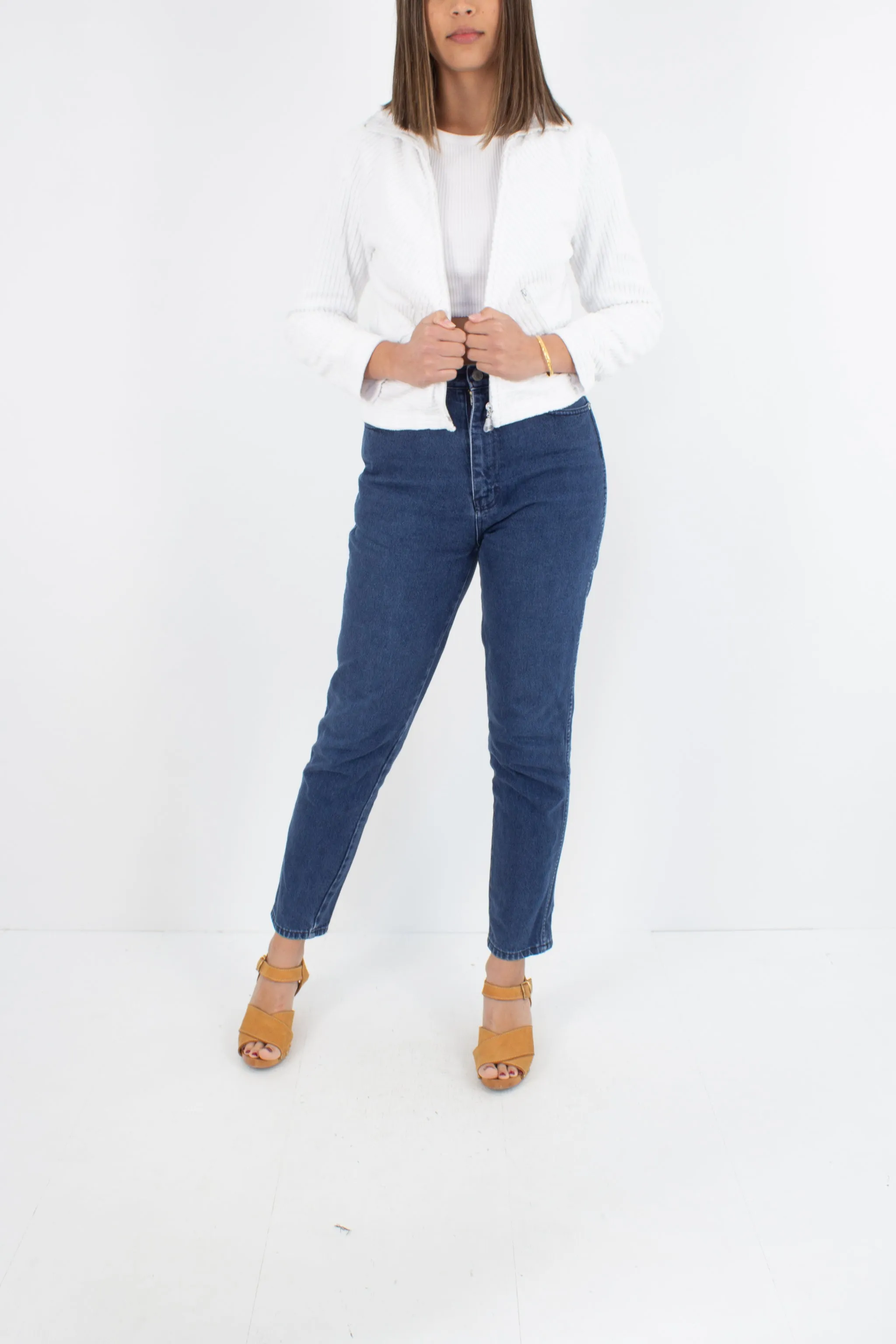 70s Style Cropped White Cord Jacket - Size XS