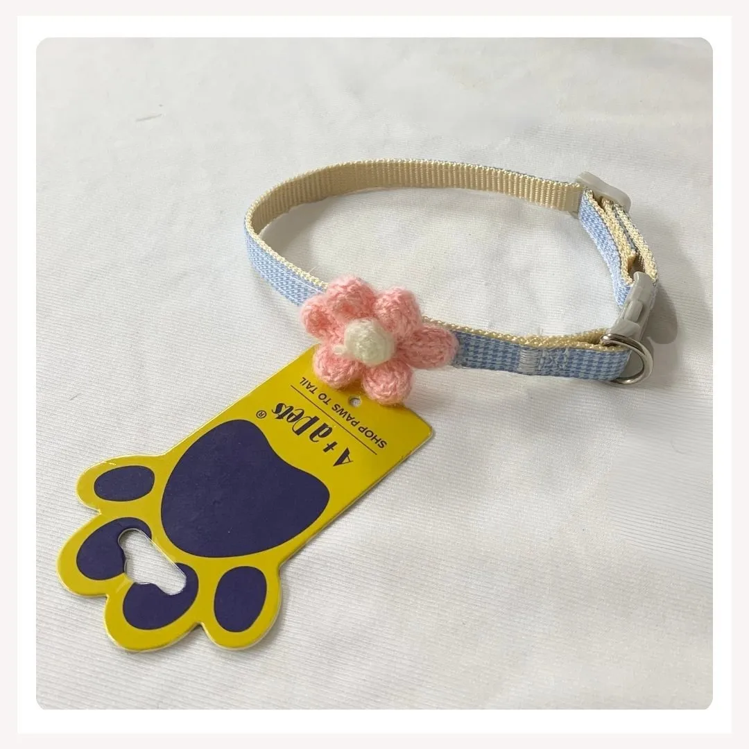 A a Pets' Crochet Flower Adjustable Cat Collar, Soft Handmade - Pink