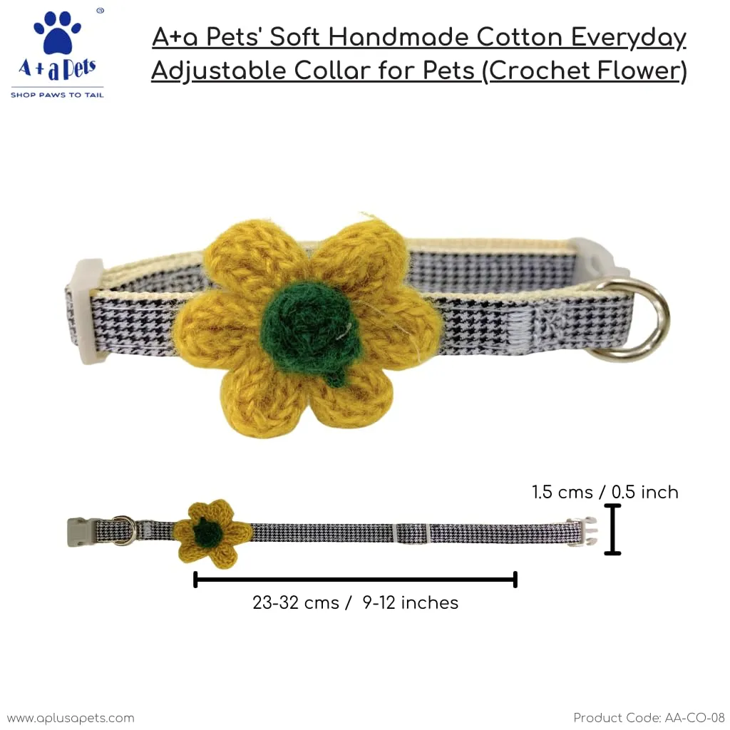 A a Pets' Crochet Flower Adjustable Cat Collar, Soft Handmade - Pink