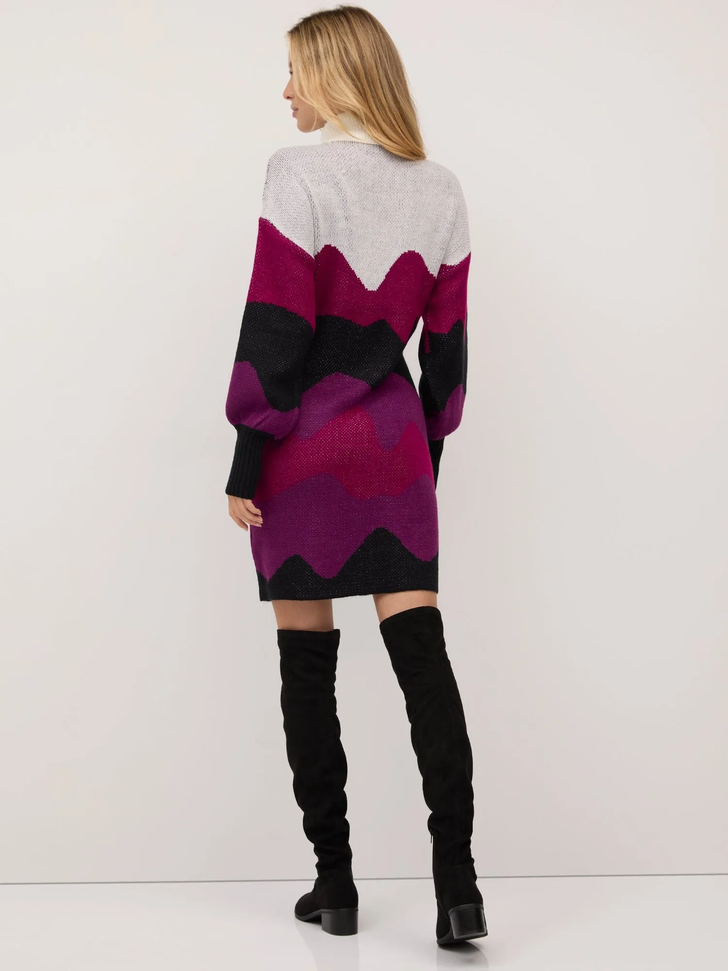 Abstract-Print Turtleneck Sweater Dress