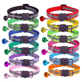 Adjustable Reflective Nylon Cat Collar With Bell - Large/Blue