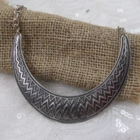 Affordable Silver Bib Necklace with Large Tribal Focus
