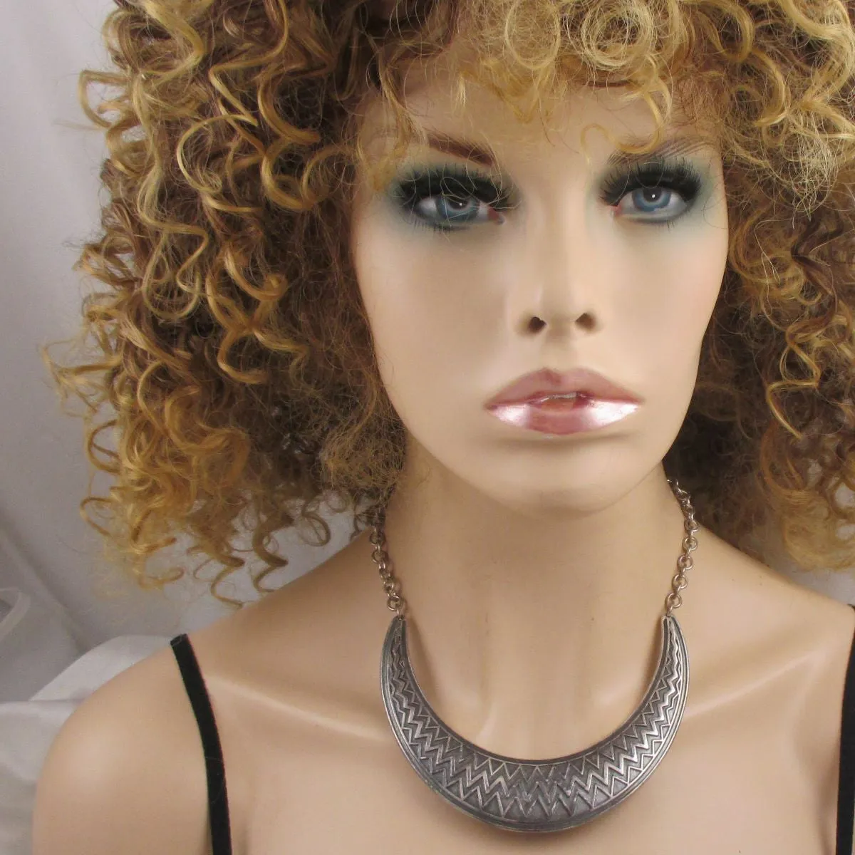 Affordable Silver Bib Necklace with Large Tribal Focus
