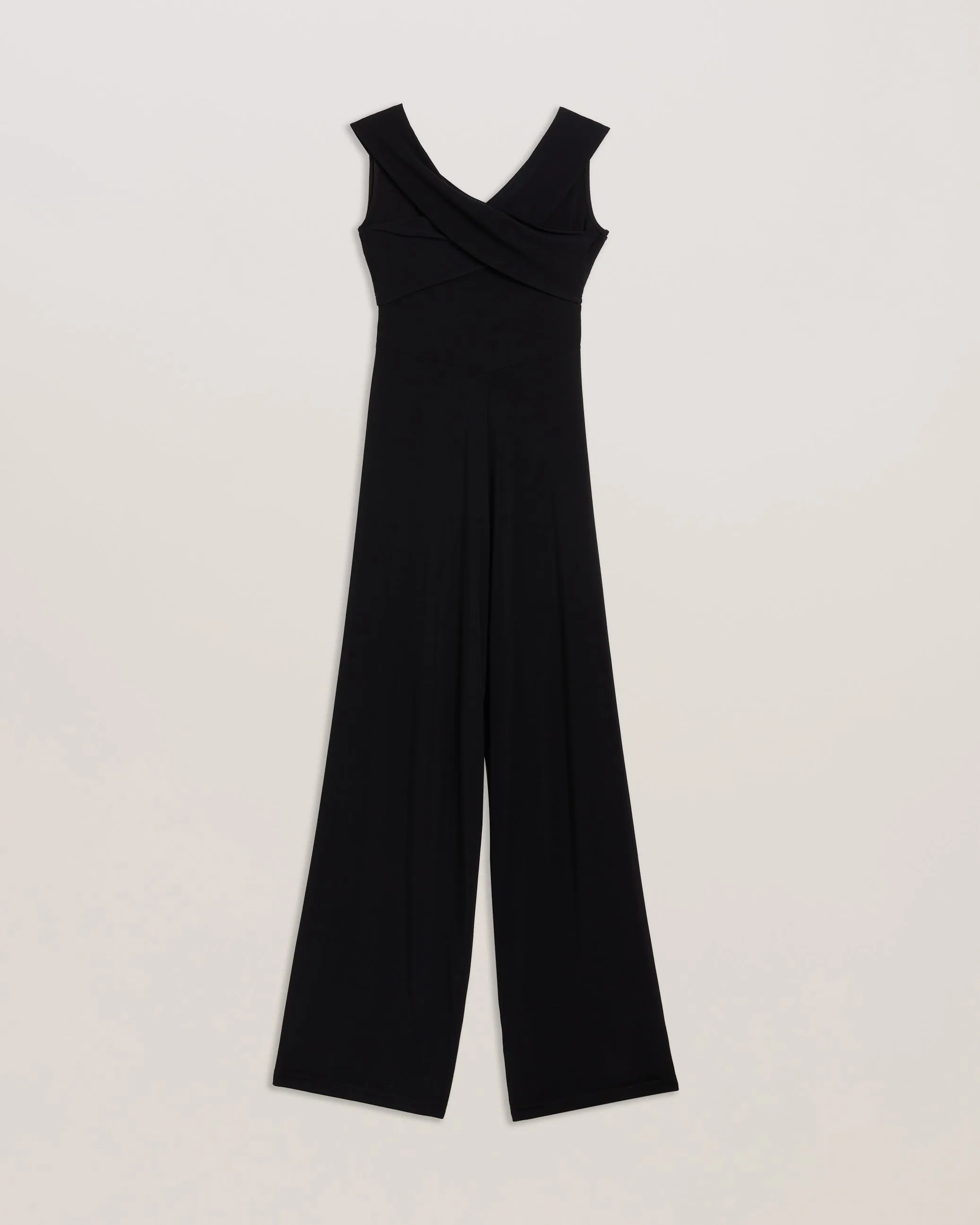 Almhaa Bardot Slinky Jersey Wide Leg Jumpsuit Black