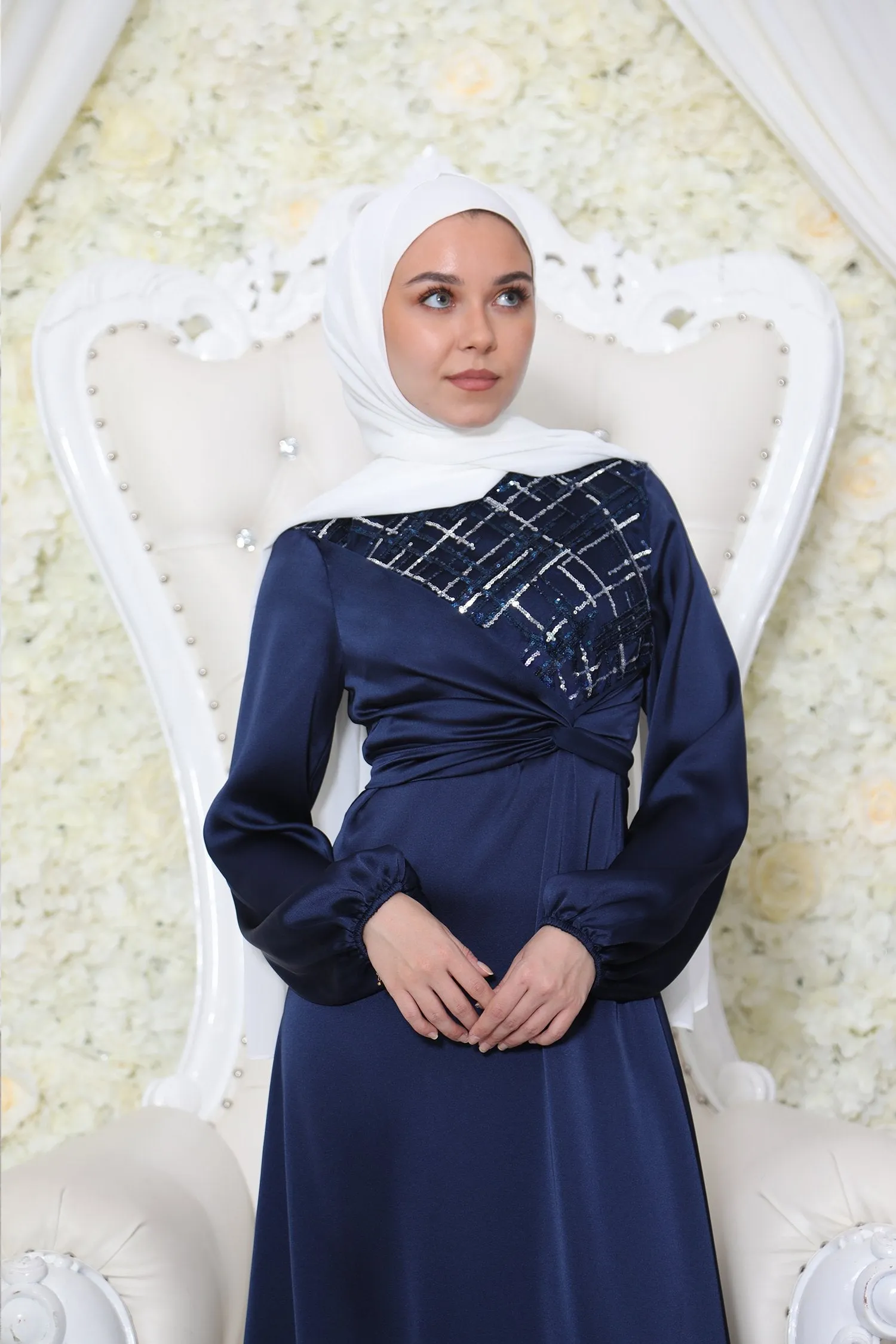 Amara VIP Sequin Satin Dress- Midnight Blue