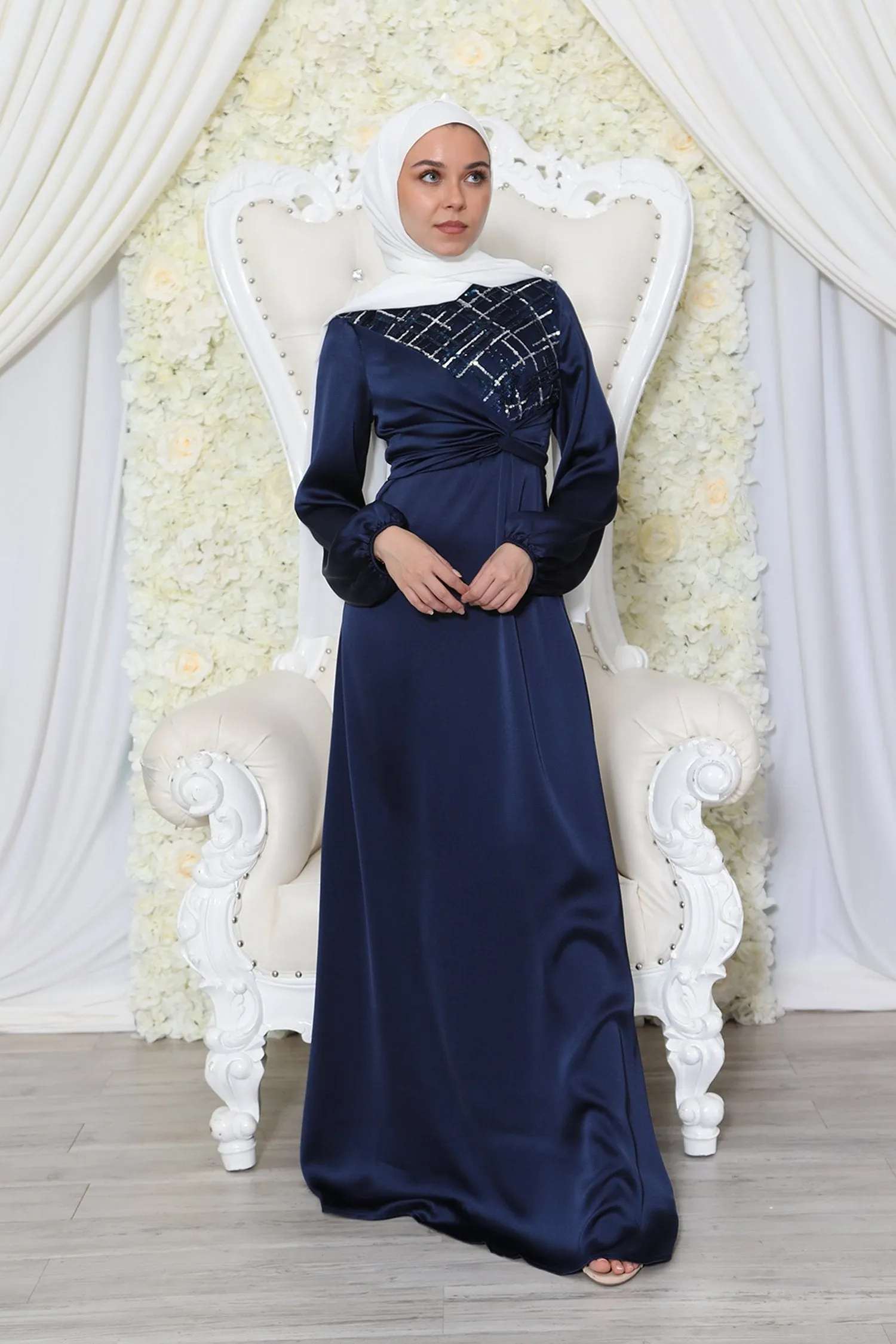 Amara VIP Sequin Satin Dress- Midnight Blue