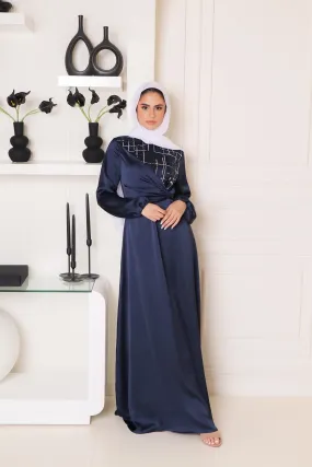 Amara VIP Sequin Satin Dress- Midnight Blue