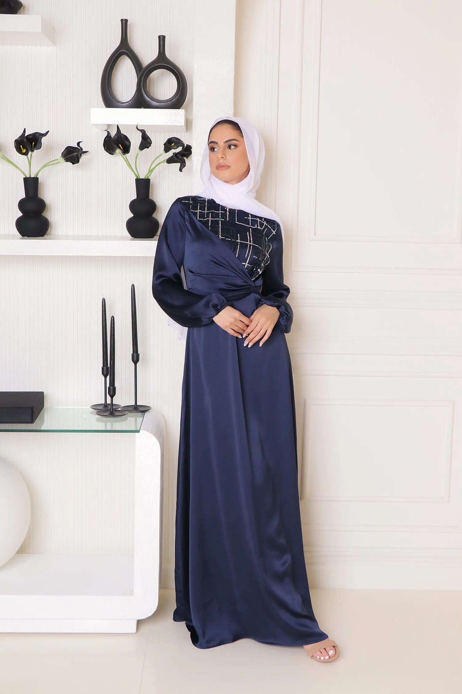 Amara VIP Sequin Satin Dress- Midnight Blue