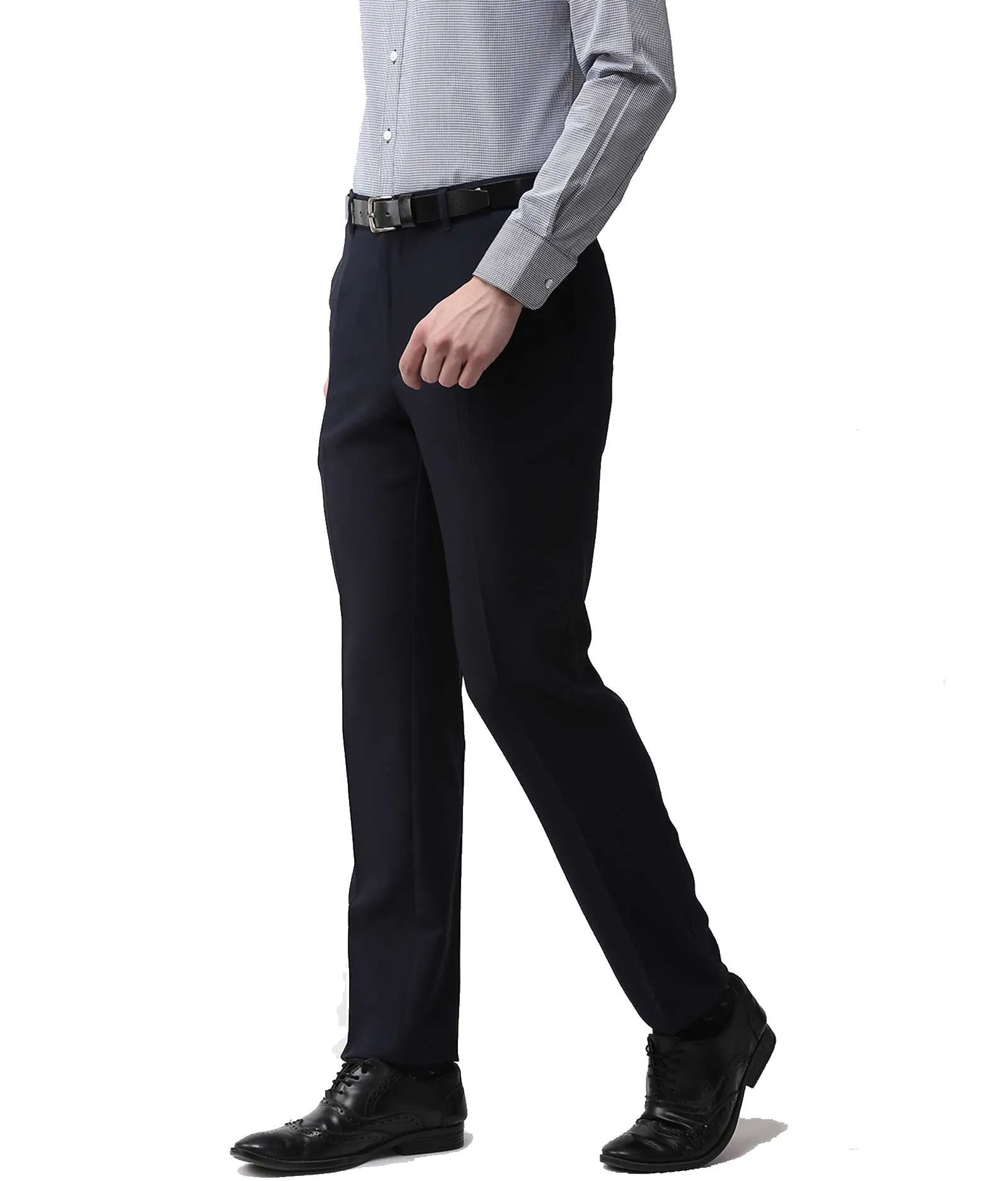 American-Elm Men's Navy Blue Cotton Slim Fit Formal Trouser for Office Wear
