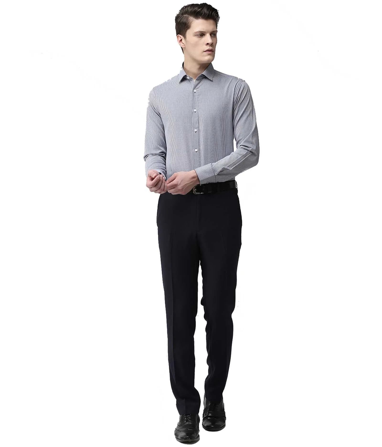 American-Elm Men's Navy Blue Cotton Slim Fit Formal Trouser for Office Wear