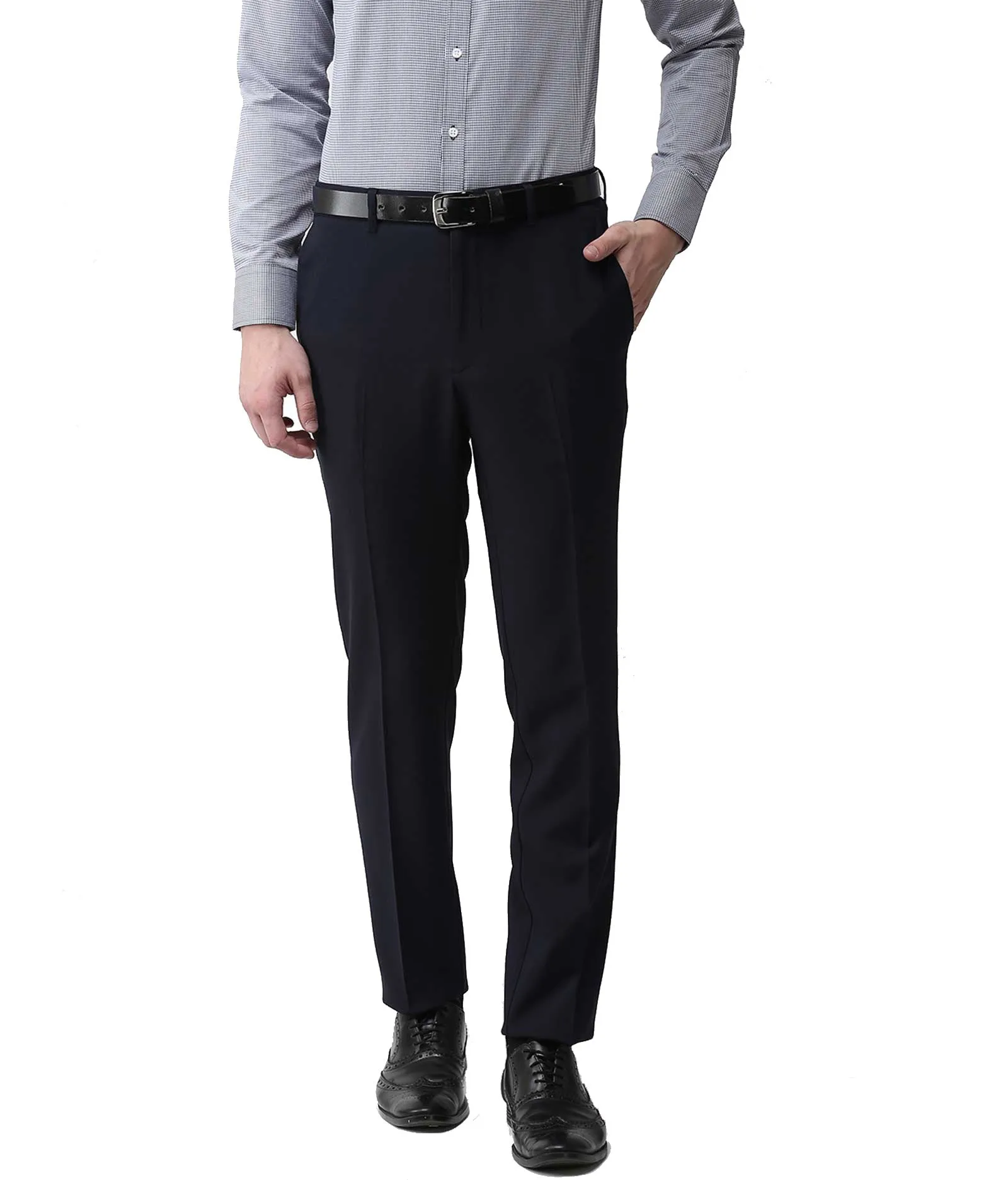 American-Elm Men's Navy Blue Cotton Slim Fit Formal Trouser for Office Wear