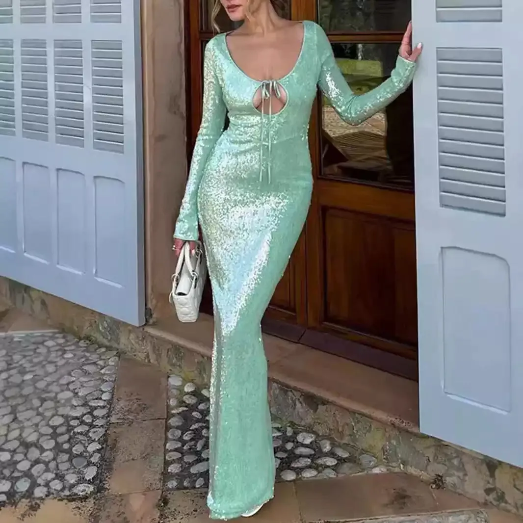 Amozae-Christmas Outfits New Year's Eve Dress Night Out Club Dresses cute winter outfits Charvi Sequin Maxi Dress