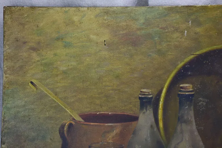 Antique French still life - asparagus, cherries and a copper pot 28¾ x 21¼""