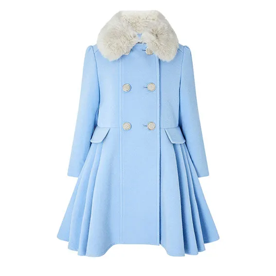 Aurora Light Blue Faux Fur Trench Coat