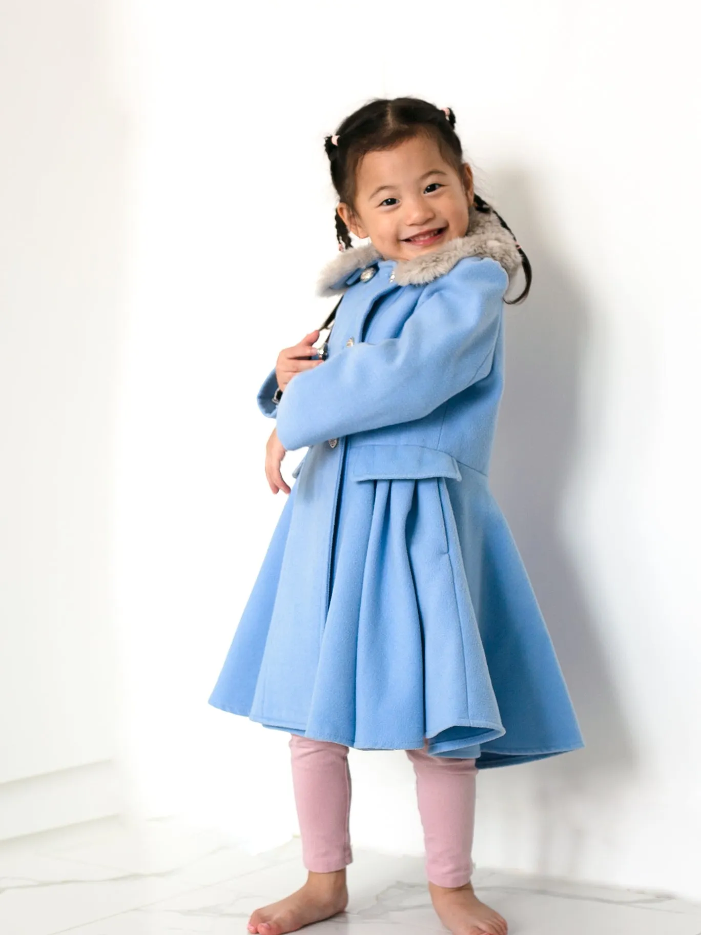 Aurora Light Blue Faux Fur Trench Coat