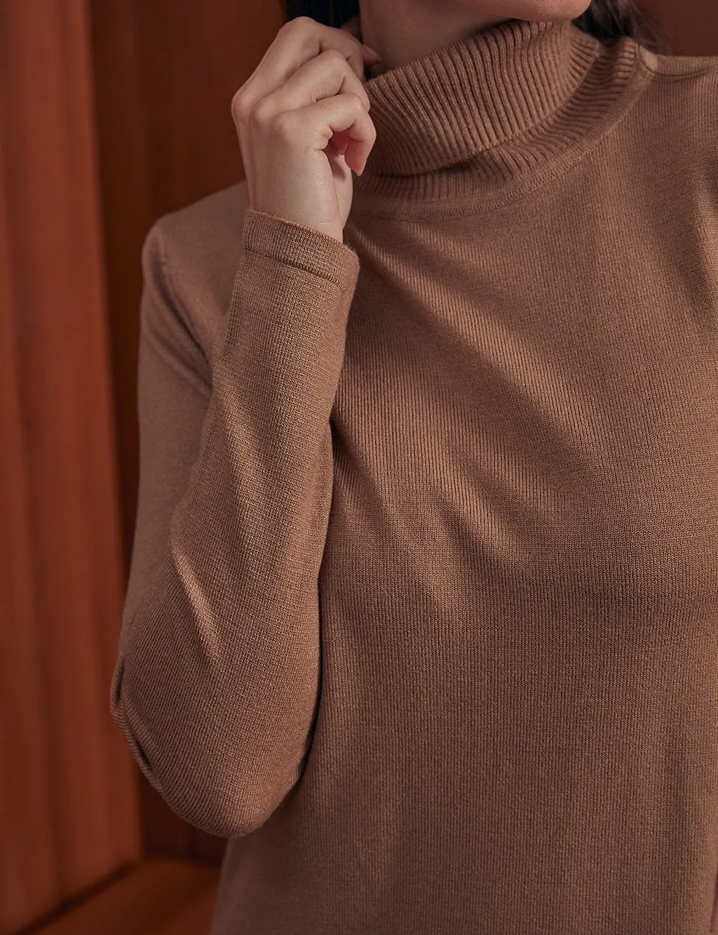 Basic Turtleneck Knitwear Tunic Beige SZ TRK40