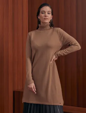 Basic Turtleneck Knitwear Tunic Beige SZ TRK40