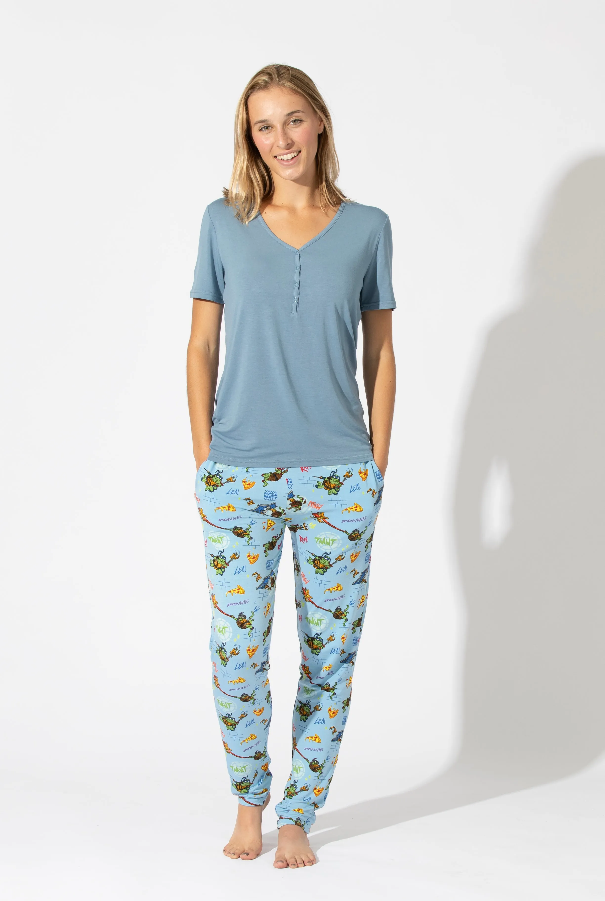 Bellabu Bear Women's 2 piece Short Sleeve PJ Set - Teenage Mutant Ninja Turtles Mutant Mayhem