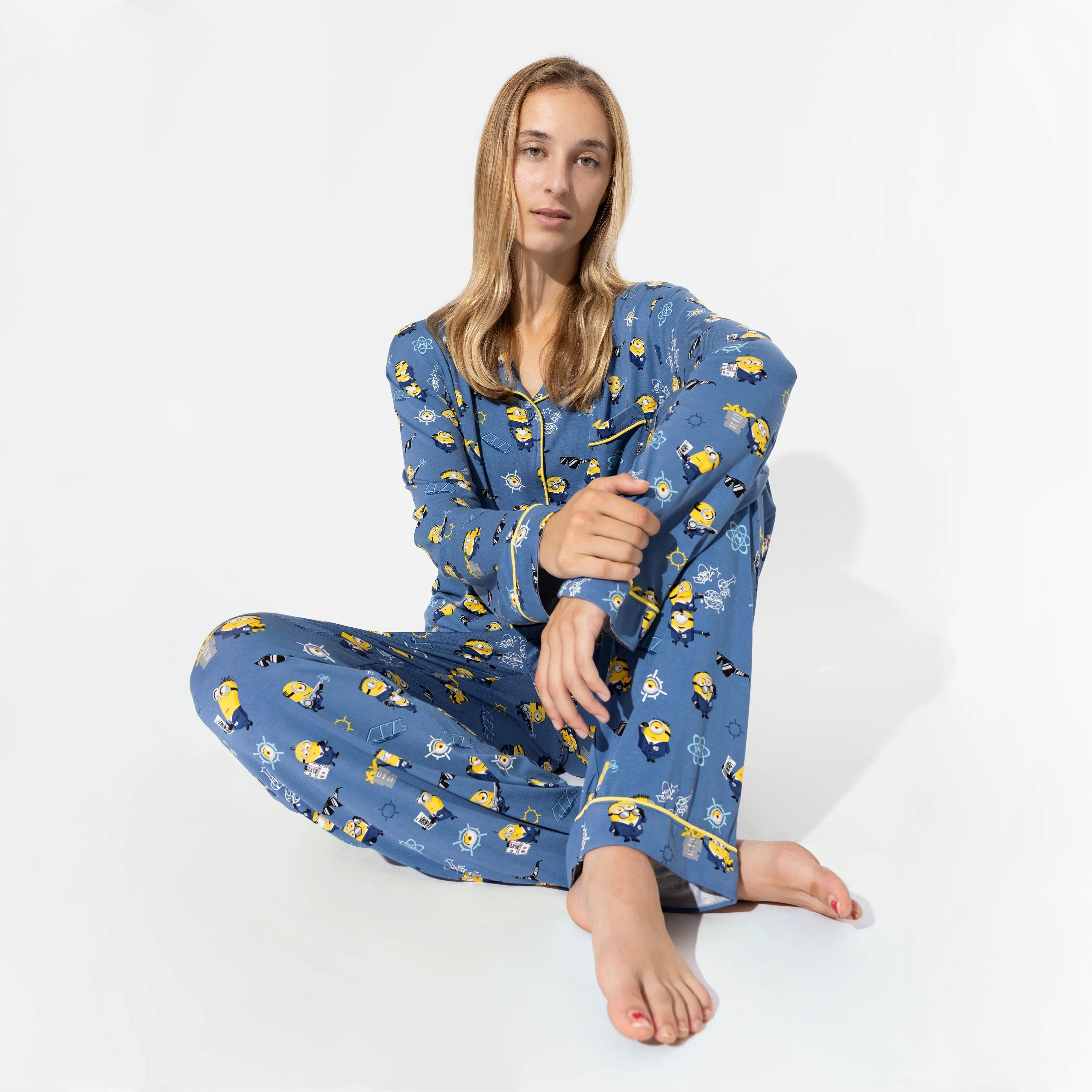 Bellabu Bear Women's Button Down 2 piece Long Sleeve PJ Set - Minions AVL