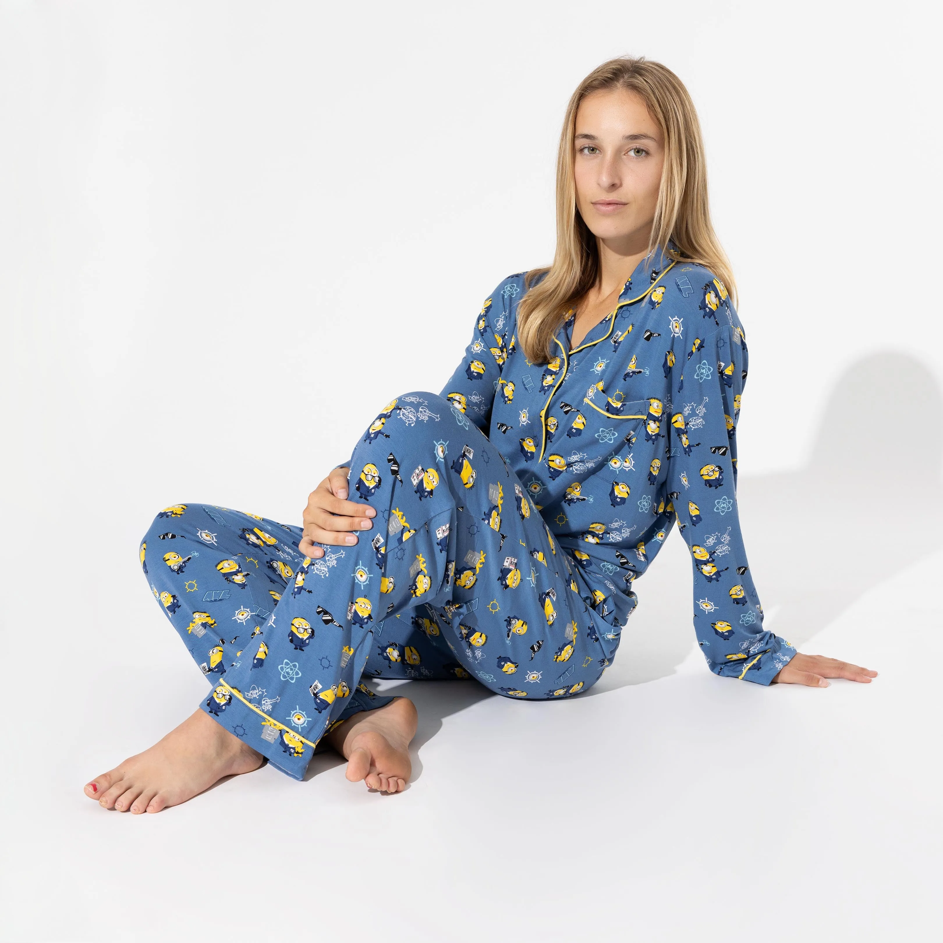 Bellabu Bear Women's Button Down 2 piece Long Sleeve PJ Set - Minions AVL