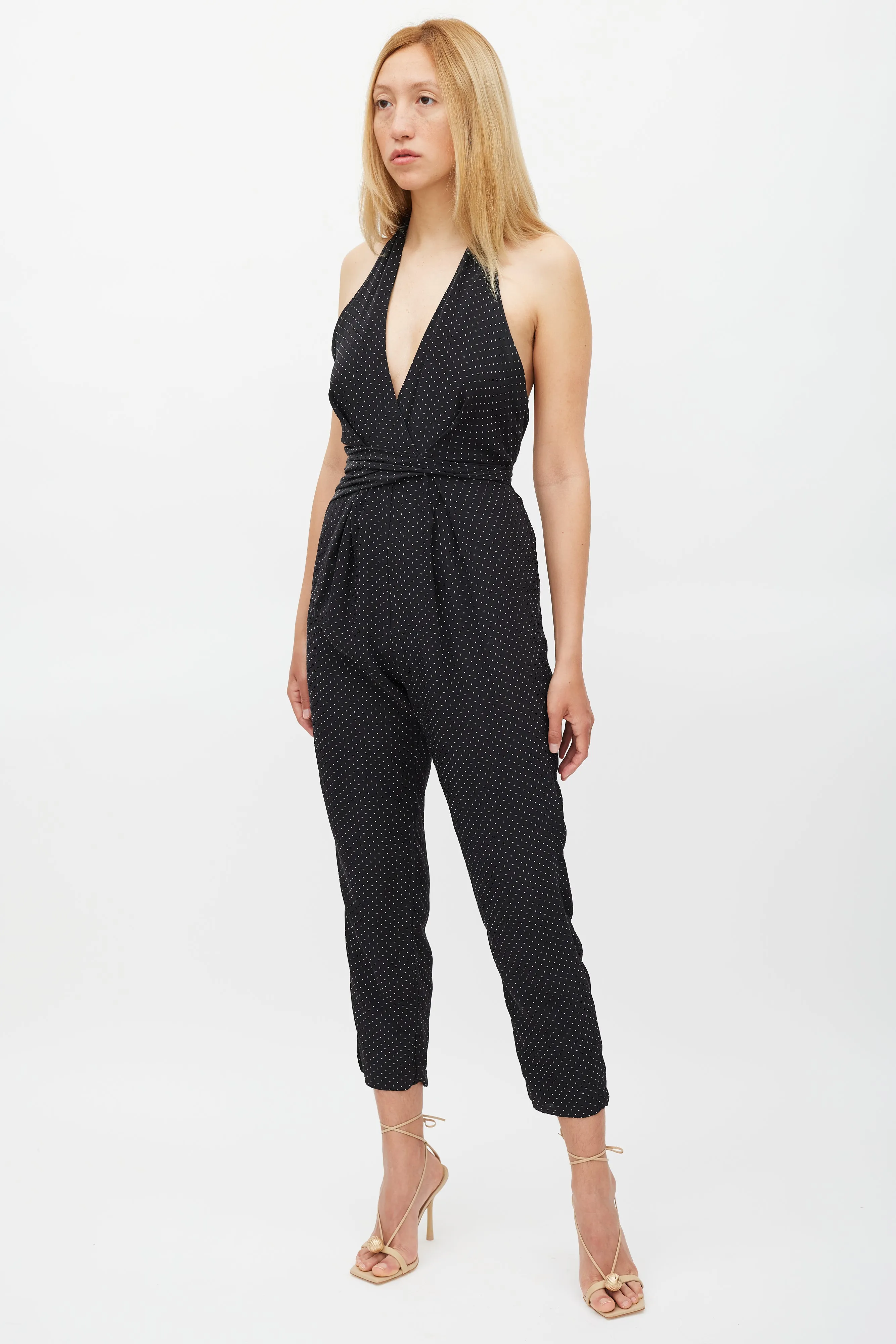Black & White Polka Dot Halter Neck Jumpsuit