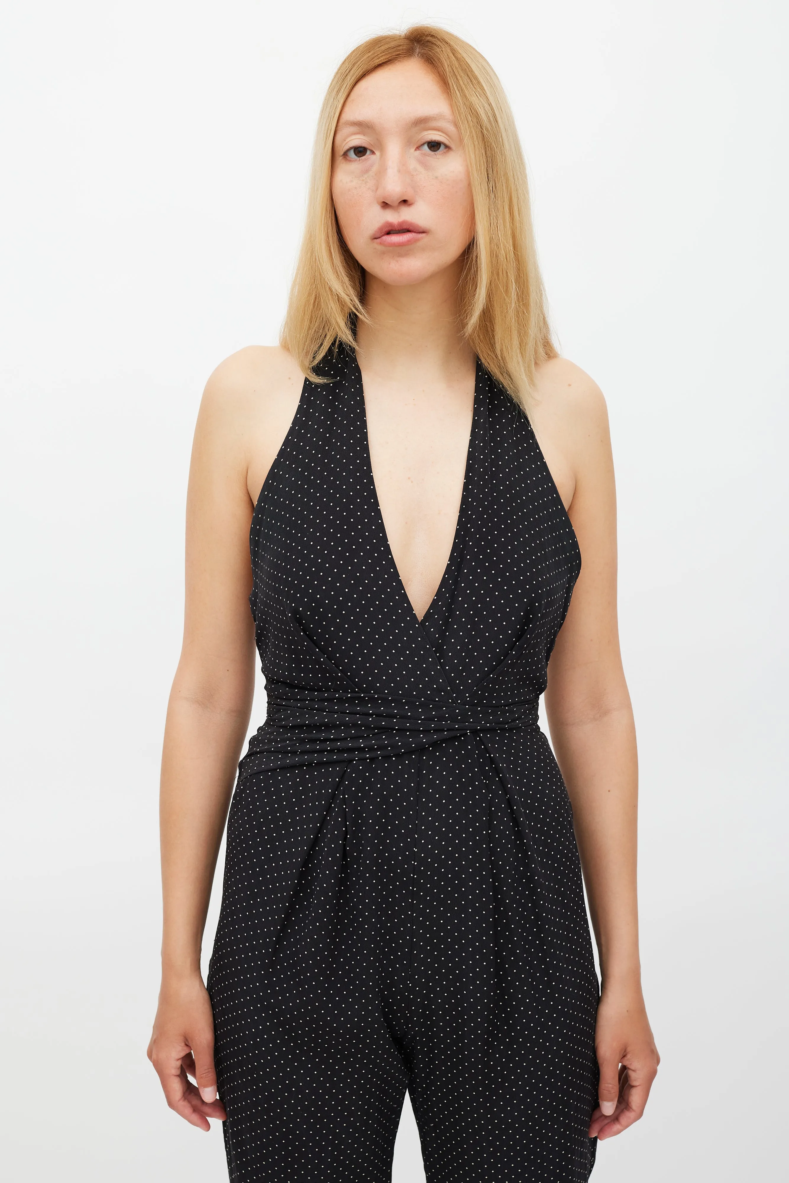 Black & White Polka Dot Halter Neck Jumpsuit