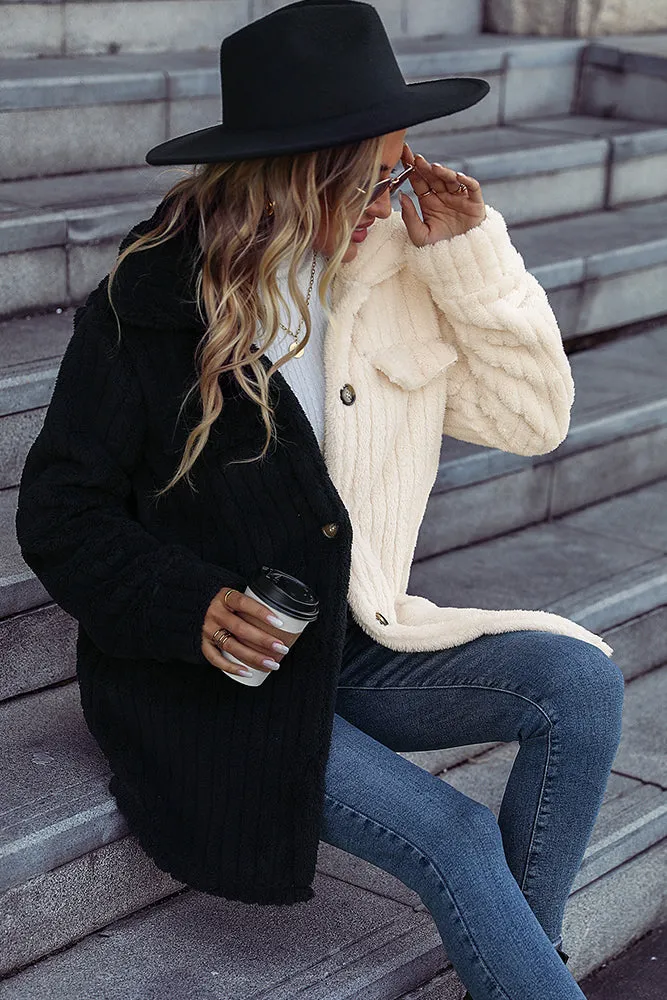 Black and White Colorblock Fleece Winter Outfits Coat