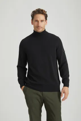 Black Pure Cashmere Half Turtleneck Men's Sweater