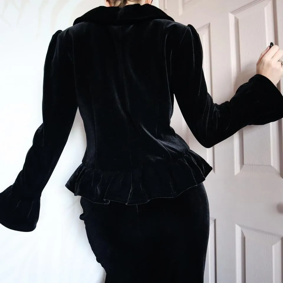 Black velvet ruffle evening jacket UK 10-12