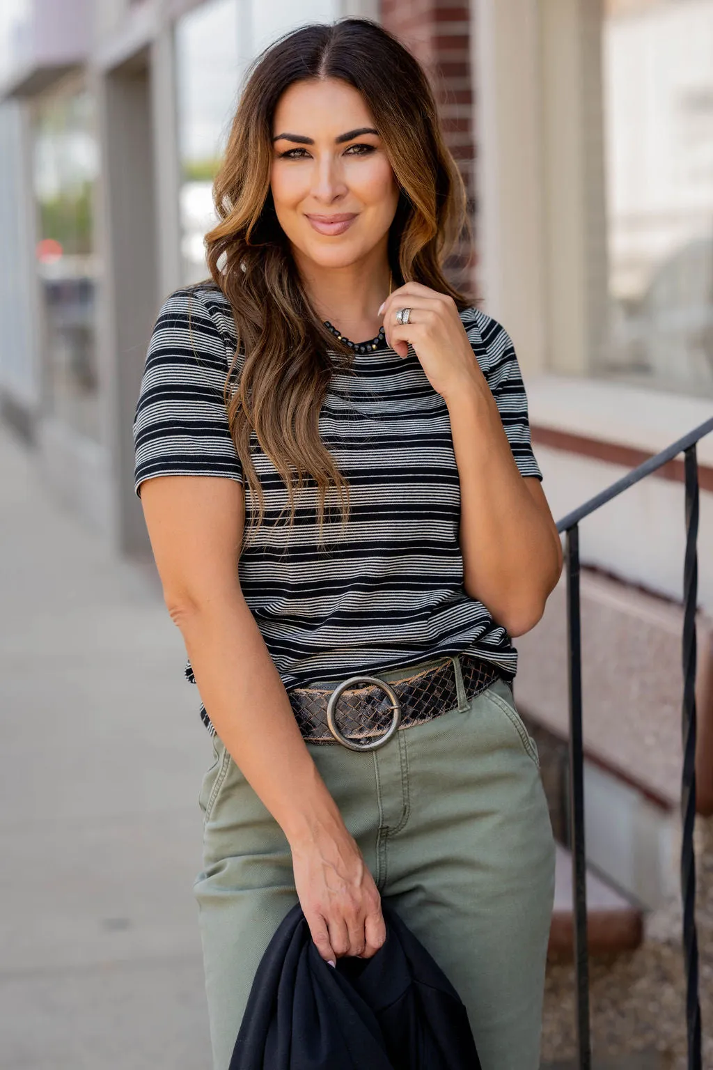 Blocked Stripes Solid Trim Tee