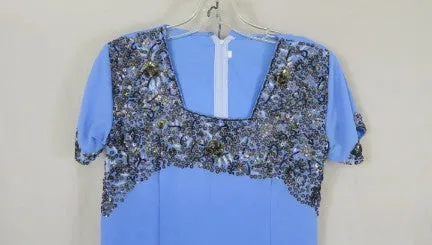 Blue Periwinkle Black Sequin Short Sleeve India Pants Tunic 2 Piece Set
