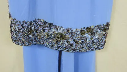 Blue Periwinkle Black Sequin Short Sleeve India Pants Tunic 2 Piece Set