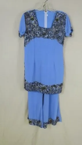 Blue Periwinkle Black Sequin Short Sleeve India Pants Tunic 2 Piece Set