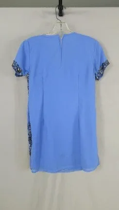 Blue Periwinkle Black Sequin Short Sleeve India Pants Tunic 2 Piece Set