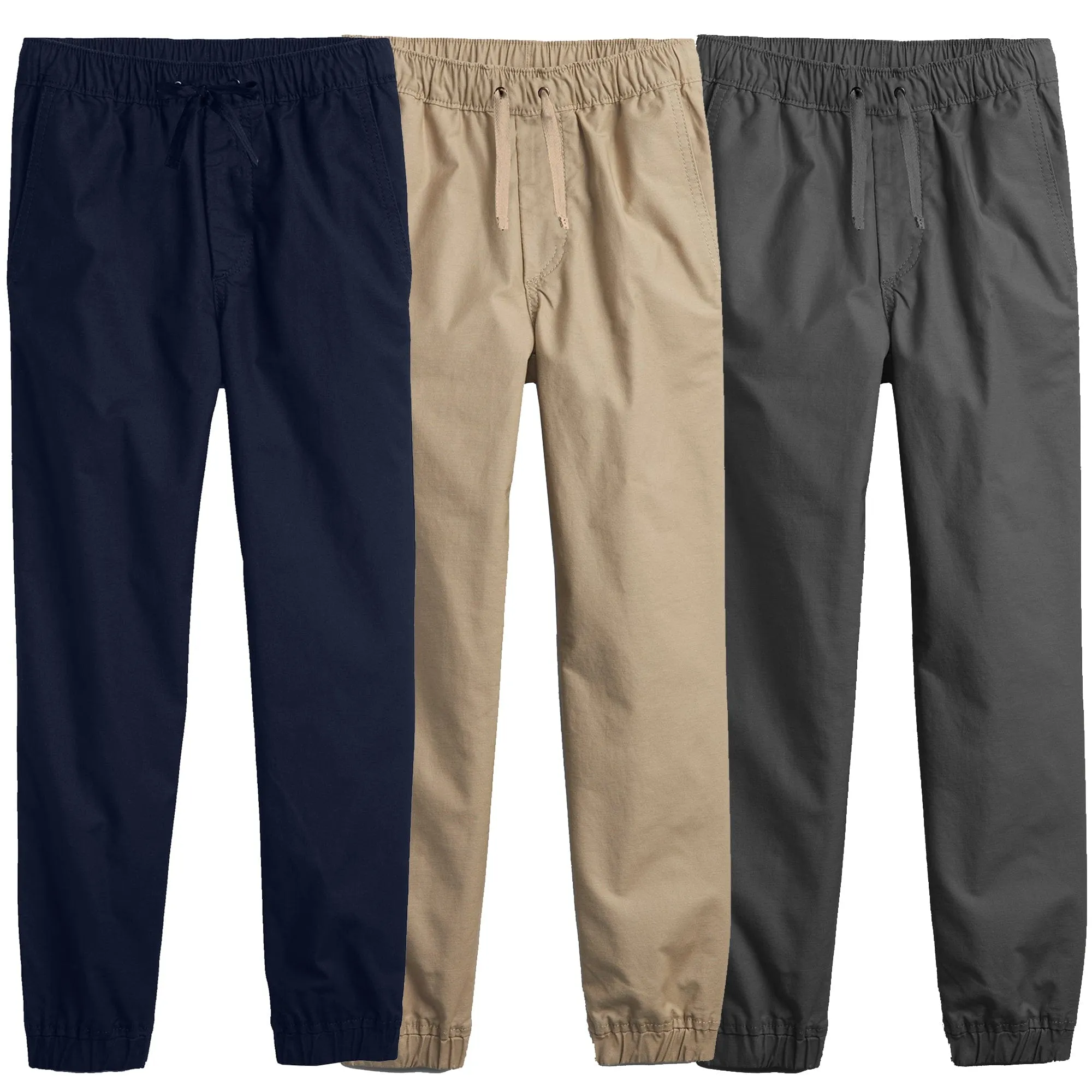 Boy's 3-Pack Slim Fitting Cotton Stretch Classic Twill Joggers