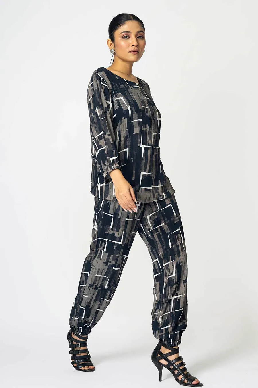 Charcoal Brick Printed Top & Jogger Co-Ord Set