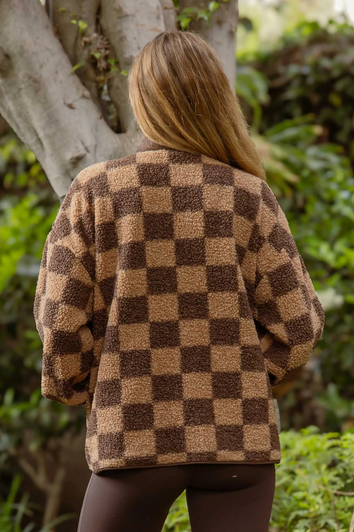 CHECKERED SNAP BUTTON FLEECE JACKET