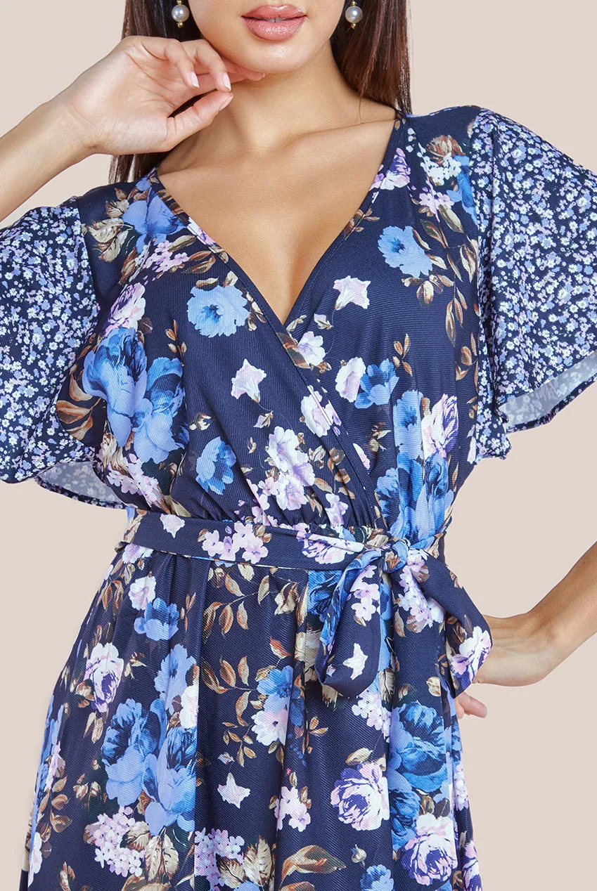 City Goddess Flutter Sleeve Printed Midi Dress