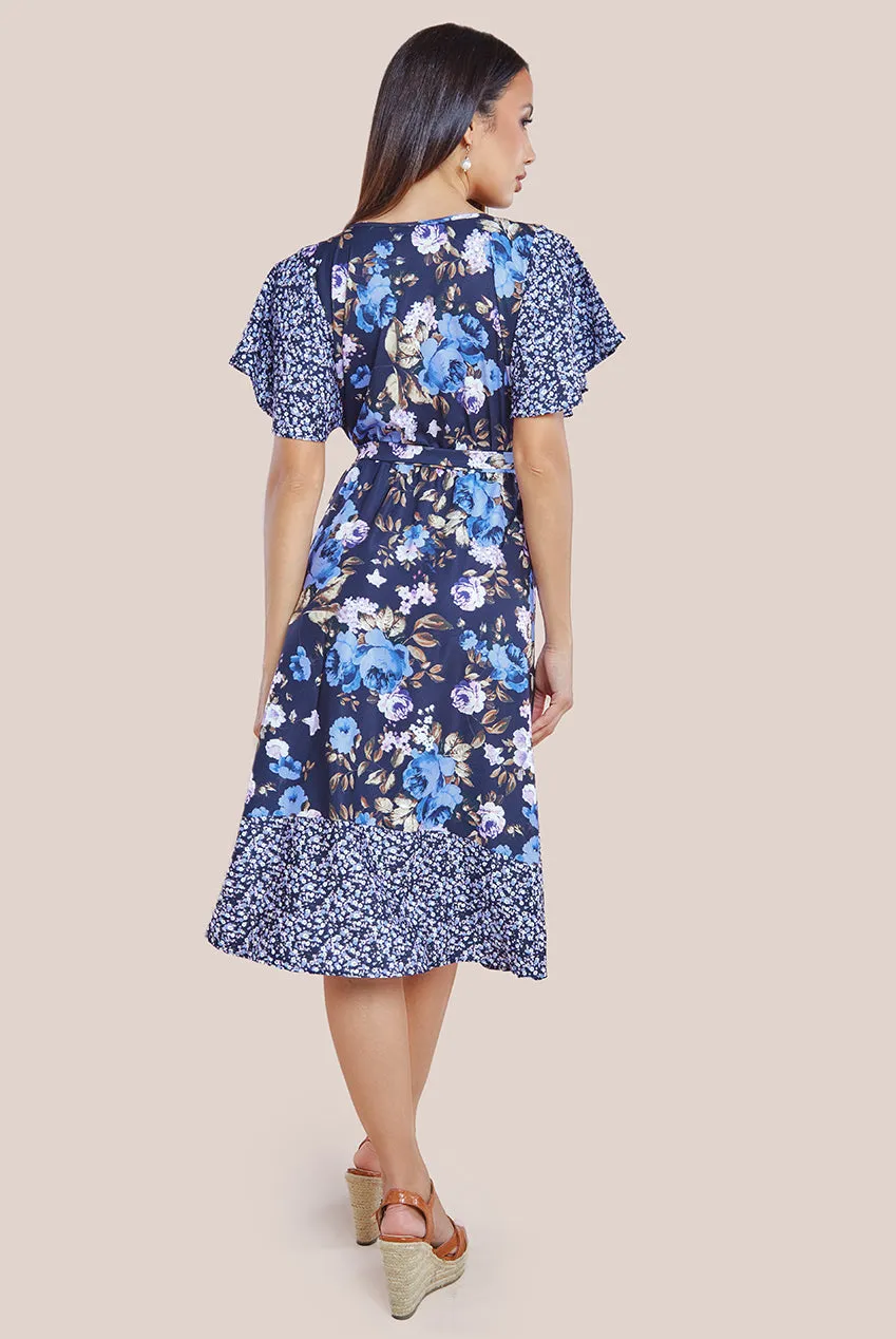 City Goddess Flutter Sleeve Printed Midi Dress
