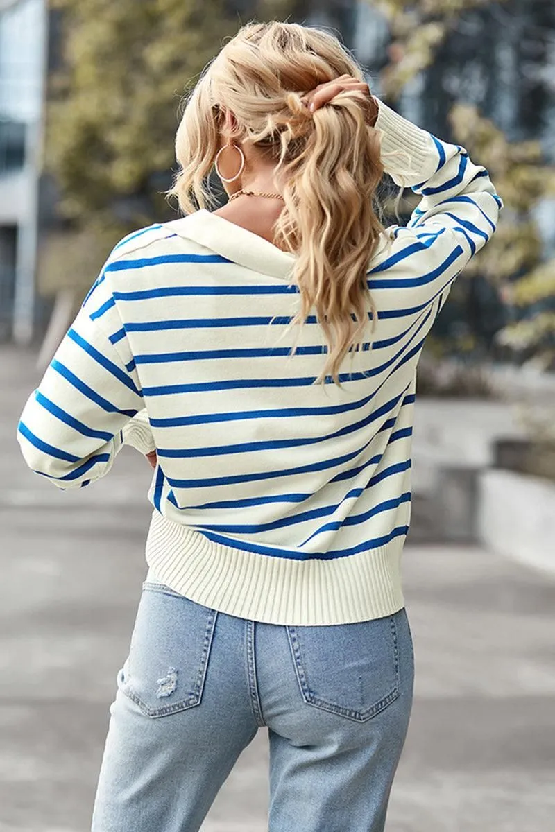 COLOR STRIPE CASUAL COLLAR TOP
