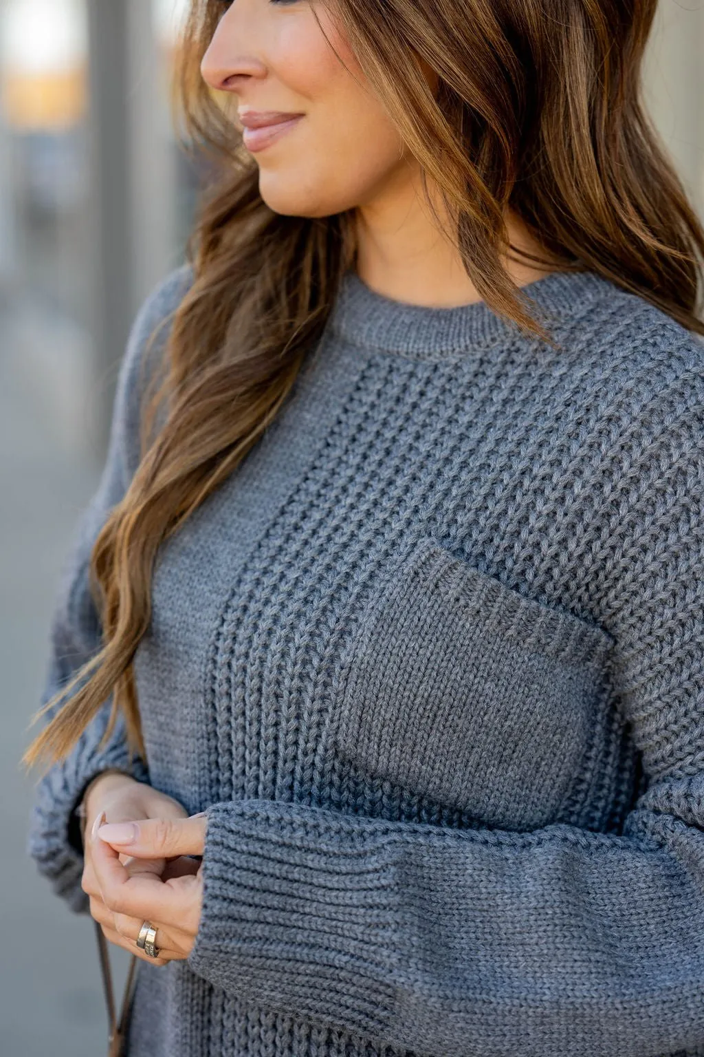 Contrasting Knit Pocket Sweater